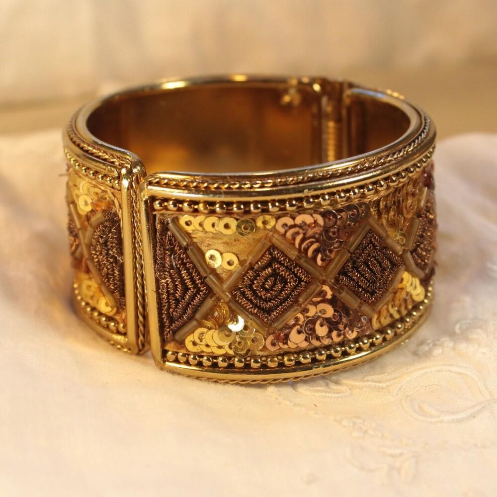 Vintage Boho Statement Gold-Tone Cuff Clamp Bracelet